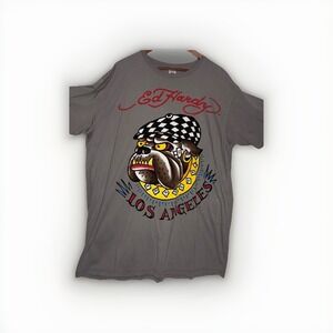 Ed Hardy Christian Audigier Men's Big Tall 3XL Bulldog L.A Graphic Grey T-Shirt
